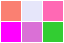  3 by 2 grid of colored squares. Row1: salmon, lavender, hot-pink. Row2: fuchsia, orchid, lime-green